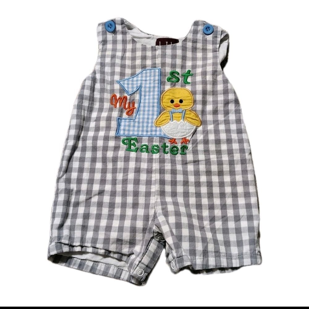 Lil Cactus Boys My First Easter Gingham Jon Jon Outfit Size 3-6 Months EUC